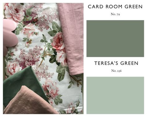 Teresa's Green Farrow And Ball, Card Room Green Bedroom, Teresas Green Farrow And Ball, Bedroom Design Pink, Vintage Bedroom Design, Pink Green Bedrooms, Girls Bedroom Green, Teresas Green, Card Room