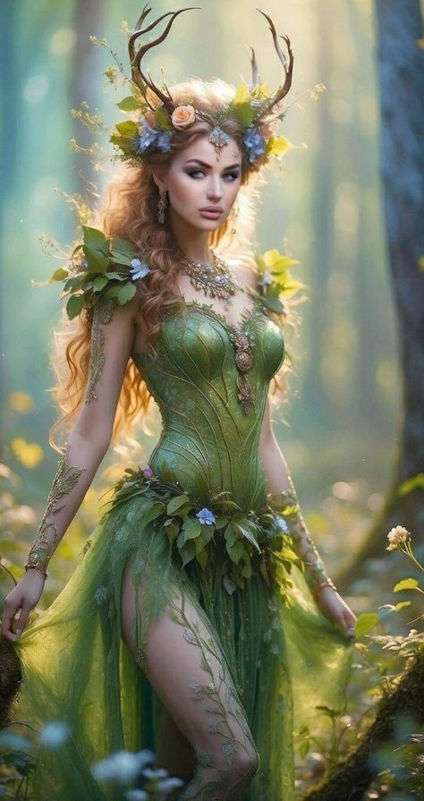 Goddess Costume Diy, Whimsical Lighting, Fae Costume, Vibrant Background, Ren Faire Costume, Nature Goddess, Fairy Dragon, Fairy Artwork, Rule Of Thirds