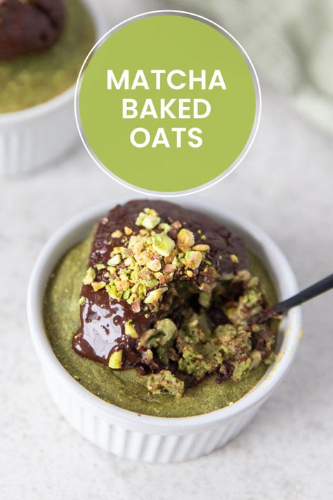 Pistachio Baked Oats, Matcha Baked Oats, Baked Oats For One, Matcha Oatmeal, Matcha Breakfast, Matcha Overnight Oats, Matcha Oats, Chia Puddings, Sweet Potato Pudding