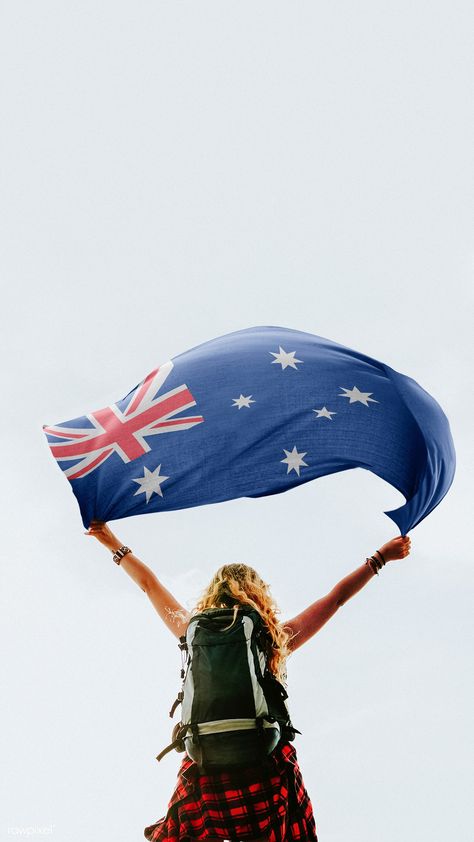 Woman holding the Australian flag mobile wallpaper | premium image by rawpixel.com / HwangMangjoo South Korean Flag, Australia Wallpaper, Wallpaper Australia, Australian People, European Flags, Australian Flag, Japanese Flag, Australian Flags, Australia Flag