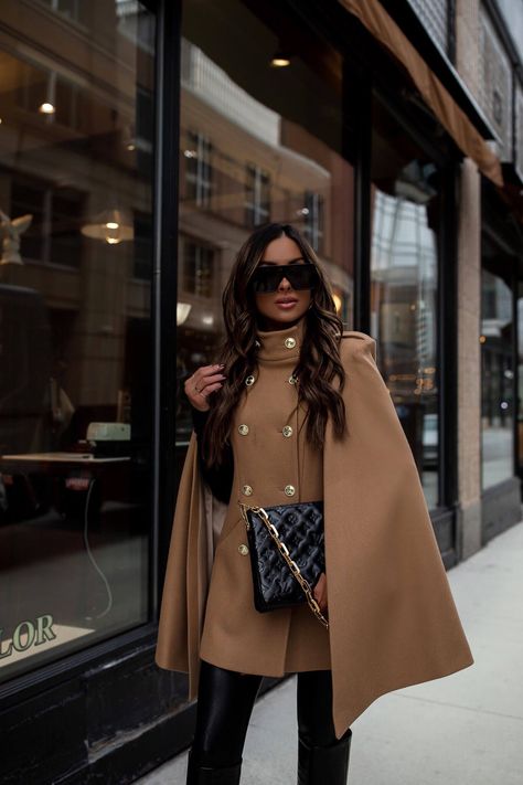 fashion blogger wearing a camel cape from karen millen #capecoat #wintercoat #outfits #workwear Cape Outfits For Women, Cape Coat Outfit, Winter Street Style, Mia Mia Mine, Cape Outfit, Cape Fashion, Mia Mia, Winter Street, Instagram Outfits