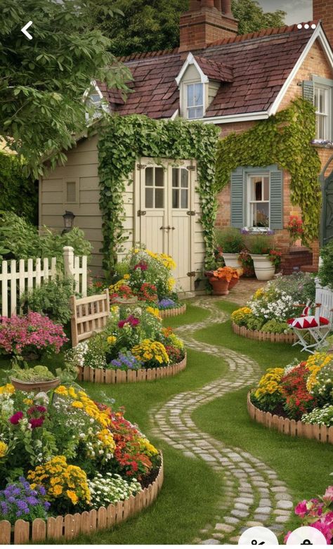 Backyard Ideas Aesthetic, Pretty Garden Aesthetic, Backyard Garden Aesthetic, Backyard Scenery, Backyards Aesthetic, Beautiful Walkways, Aesthetic Backyard, Aesthetic Garden, Cottage Garden Design