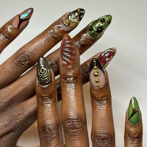 the colours >> 🤎 #nailart #londonnailtech #londonnails #gelxlondon 90s Fall Nails, Erykah Badu Inspired Nails, Earthy Girl Nails Acrylic, Sade Nails Aesthetic, Earth Girl Nails, Alternative Nail Ideas, Different Colour Nails, Sade Nails, Nail Alternative