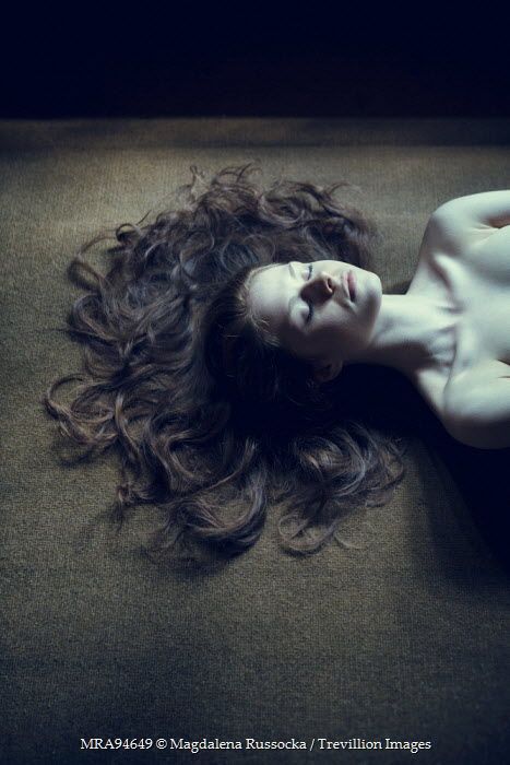 Magdalena Russocka WOMAN WITH LONG HAIR LYING ON FLOOR Women Hair On Floor Reference, Laying Down Hair Reference, Hair Laying Down Reference, Hair Laying Down, Person Lying On The Floor, Hair On The Floor, Laying On Floor, Painting Thoughts, Modeling Pics