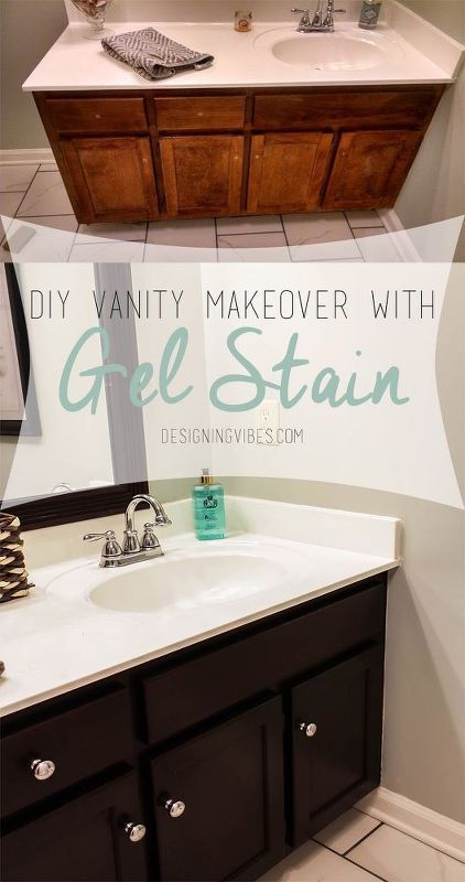 vanity makeover on a low budget, painted furniture Java Gel Stains, Bathroom Cabinets Diy, Java Gel, Vanity Makeover, Bathroom Vanity Makeover, Bad Set, Decor Baie, Diy Vanity, Gel Stain