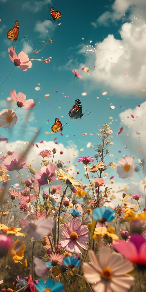 Nature, Wallpaper Backgrounds Realistic, Phone Wallpaper High Resolution, Floral Butterfly Wallpaper, Butterfly Wallpaper For Ipad, Boho Floral Wallpaper Iphone, Backgrounds Flowers Vintage, Screen Savers Iphone Aesthetic, Cosmos Flowers Wallpaper