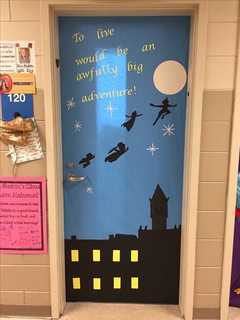 it would be SUPER cute to say "To LEARN would be an awfully big adventure" Disney Classroom Door, Disney Bulletin Boards, Disney Cruise Door Decorations, Disney Themed Classroom, Classroom Decor Middle, Disney Cruise Door, School Door Decorations, Disney Classroom, Teacher Doors