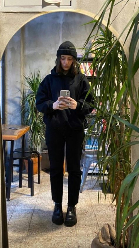 Cozy All Black Outfits, Black White And Green Capsule Wardrobe, Stem Date Night Outfit, Halifax Aesthetic Outfits, Highwater Pants Outfit, Edgy Tomboy Outfits, Comfy Alt Outfits Summer, Michelin Restaurant Outfit, Production Assistant Outfit