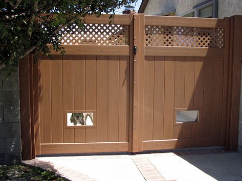 Dog Fencing Ideas, Window In Fence, Dog Window In Fence, Dog Run Ideas, Window Fence, Dog Gates For Stairs, Dog Fencing, Driveway Fence, Dog Friendly Backyard