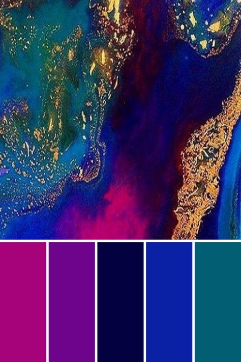 Green Blue Purple Color Scheme, Jewel Tone Mural, Arabian Nights Color Palette, Blue Green Purple Gold Color Palette, Cool Bathroom Themes, Purple Teal Gold Color Palette, Blue Purple Gold Color Palette, Royal Color Palette Jewel Tones, Pink Blue Purple Color Palette