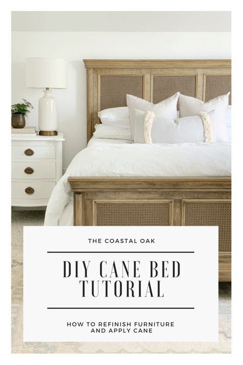 Refinish Wood Headboard, Refinishing Headboard Ideas, Cane Headboard Diy, Wood Bed Makeover, Diy Wooden Headboard, Bleaching Furniture, Headboard Makeover, Cane Headboard, Furniture Remodel