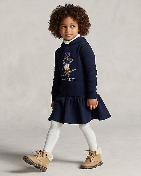 Polo Bear Fleece Hoodie Dress | Ralph Lauren UK Varsity Dress, Ralph Lauren Denim Shirt, Red Dress Sleeves, Ralph Lauren Baby Girl, Long Sleeve Ruffle Dress, Girl Red Dress, Girls Pink Dress, Ralph Lauren Kids, Polo Bear