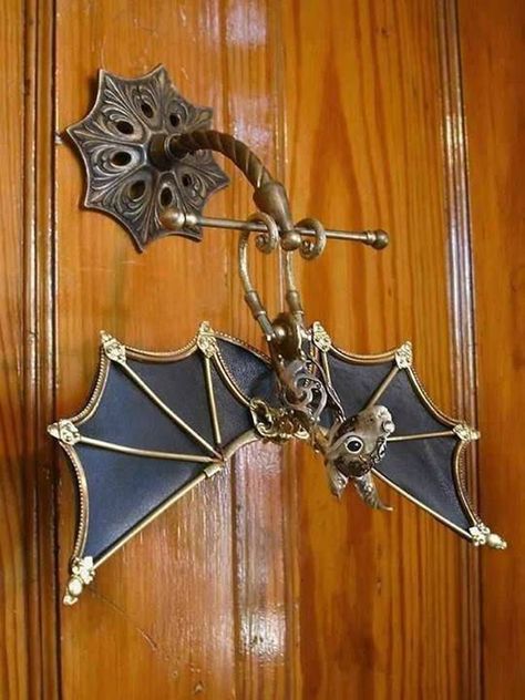 Bat door knocker: 32 Door Knockers That Will Beautify Your Front Door.    #doorknokers #doorknobs #homedecor #accesories Door Knockers Unique, Door Knobs And Knockers, Door Detail, Cool Doors, Doors And Hardware, Door Knocker, Gothic House, Door Furniture, Unique Doors