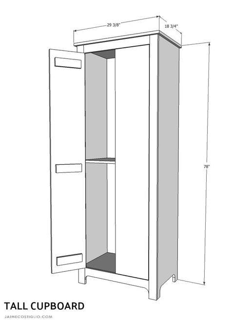 A DIY tutorial to build a tall cupboard with tons of concealed storage. An easy to build cabinet with moveable shelves and doors. #freeplans #storage Tall Closet, Tall Cabinet With Doors, Tall Cupboard, Movable Shelf, Room Storage Diy, Cabinet Plans, Concealed Storage, Stock Cabinets, Cabinet With Doors