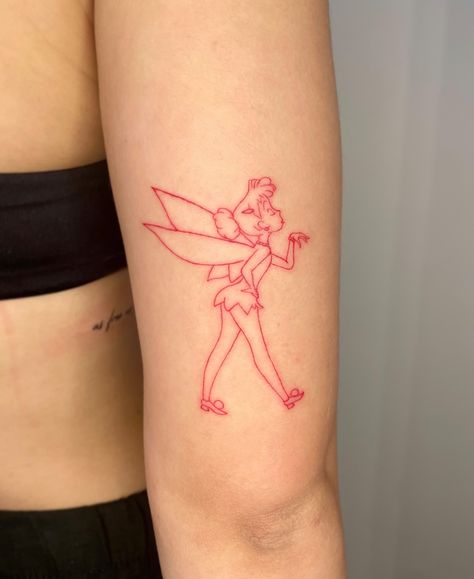 Reysi Sabah | Tinkerbell but make her fancy🧚🏻💁🏼‍♀️ #tinkerbell #tinkerbelltattoo #disneytattoo #redtattoo #tattooart… | Instagram Disney Tattoos Tinkerbell, Pixie Hollow Tattoo, Faith Trust And Pixie Dust Tattoo, Trolls Tattoo, Tinkerbell Tattoo Ideas, Tinkerbell Tattoo, Bell Tattoo, Tinker Bell Tattoo, Tinkerbell Movies