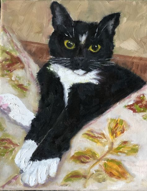 Cat Art Realistic, Two Cats Painting, Painting Ideas Cat, Grey Cat Painting, Black And White Cat Painting, Tuxedo Cat Drawing, Black And White Cat Art, Pastel Kitty, Tuxedo Cat Art