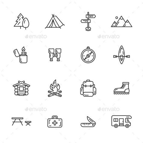 Camping Tattoo, Camping Icons, Zelt Camping, Camp Logo, Camping Bedarf, Tree Icon, Bushcraft Camping, Doodle Icon, Travel Icon