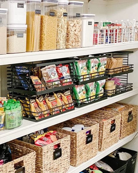 Pantry Stackable Storage, Bins For Pantry Organization, Pantry Corner Organization, Can Organization In Pantry, Pantry Organization Ideas Walk In, Ladybug Organization, Contemporary Storage Ideas, Snack Wall, Book Rooms