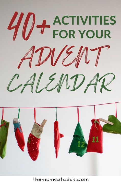 40 plus Activities for your advent calendar. Photo of hanging felt advent calendar. Christmas Advent Ideas Activities, Family Christmas Advent Activities, Kids Advent Activity Ideas, Family Christmas Countdown, 12 Days Of Christmas Nativity Countdown, Advent Traditions For Kids, Advent Calendar For Families, Advent Calendar Family, Christmas Count Down For Kids