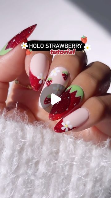 Jeanette Flores on Instagram: "🍓Easy strawberry nail art tutorial 🍓
Save & Share this cute red holo sparkle nail look for summer inspo ❤️💅🏽

FOLLOW for more tutorials 

Using @daily_charme (code: JEN10)
•311 Rose Claire 
•H65 Dorothy
•701 Garden Party
•002 Perfect White

#dailycharme #diynails #easynailart #howto  #holonails #holographicnails #easynails #beenails #uñas #nailvideos #nailarttutorial #tutorial #nailsofinstagram #instagramnails #nailinspo #summernails #summernails2024 #strawberrynails #summerstyle" Strawberry Nail Art, Strawberry Nail, Berry Nails, Bee Nails, Holo Nails, Easy Strawberry, Sparkle Nails, Instagram Nails, Summer Inspo