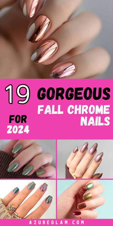 Discover the 19 top chrome nail designs for fall 2024, offering a range of elegant to bold styles. From stunning colors like orange, green, and red to intricate designs, these acrylic nails are perfect for any occasion. Whether you prefer short square nails or almond shapes, our collection has it all. Explore unique ideas that incorporate purple and brown hues, making your nails stand out this fall. September Nail Ideas Chrome, Summer To Fall Nails 2024, September Chrome Nails, Gel Nail Designs Fall 2024, Short Sns Nails Fall, Fall Color Design Nails, Fall Nail Colors With Chrome, Chrome Nail Ideas Fall, Chrome Nails Sns