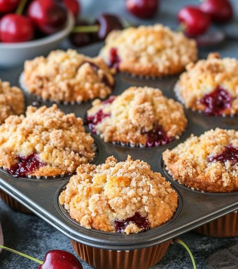 Cobbler Muffins, Cherry Muffins, Pecan Muffins, Comfort Desserts, English Breakfast Tea, Cherry Cobbler, Delish Recipes, Streusel Topping, Cranberry Orange