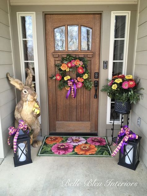 Easter Front Porch Decor, Christ Easter, Easter Front Porch, Easter Kitchen Decor, Easter Porch Decor, Diy Osterschmuck, Easter Outdoor, Spring Porch Decor, Easter Door