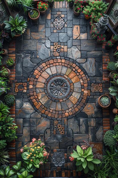 23 Gorgeous Paver Patio Ideas You Must See 59 Brick Decks And Patios, Hardscape Patio Ideas, Patio Brick Design, Unique Paver Designs, Patio Paver Patterns, Red Paver Patio Ideas, Diy Front Walkway Ideas, Stone Wall Outdoor Houses, Patio Ground Ideas