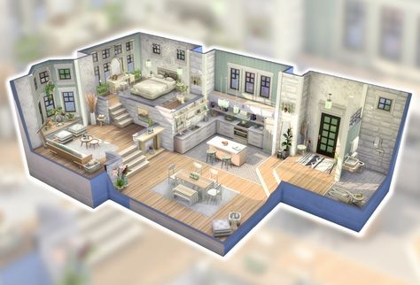 Sims 4 Loft, Sims 4 Houses Layout, Sims Freeplay Houses, Bangunan Minecraft, Sims 4 Bedroom, Sims 4 House Plans, Sims 4 House Building, House Floor Design, Sims 4 House Design