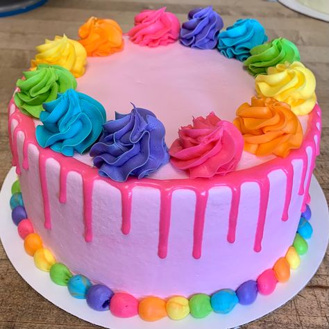 Neon Rainbow Birthday Cake, Rainbow Color Cake Birthday, Colorful Sprinkle Cake, Rainbow Trolls Cake, Diy Trolls Birthday Cake, Flower Rainbow Cake, Trolls 3rd Birthday Cake, A For Adley Cake, Trolls 1st Birthday Cake