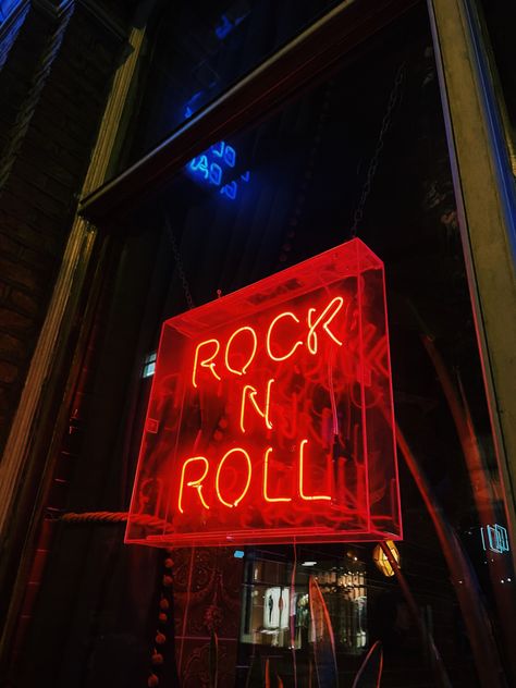 Rock N Roll Red Aesthetic, Rock And Roll Neon Sign, Red And Black Metal Aesthetic, 2000 Punk Rock Aesthetic, Rock N Roll Mood Board, Rockstar Red Aesthetic, 1970s Rock Aesthetic, Glam Rock Aesthetic Wallpaper, Red Rock And Roll Aesthetic