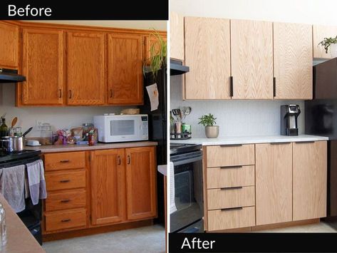 This page may contain affiliate links and we may be compensated if you make a purchase after clicking them. As an Amazon associate, I earn from qualifying purchases. Thank you for supporting our small business.Looking to update oak kitchen cabinets without losing the wood look? Learn how I transformed my 90’s oak cabinets without a drop of paint!Every morning when I walked into my kitchen to make breakfast I knew I had to change my orange cabinets.They are original to the home which… Update Oak Kitchen, Update Oak Kitchen Cabinets, Update Oak Cabinets, Kitchen Cabinet Diy, Updating Oak Cabinets, Diy Kitchen Cabinet Doors, Modern Oak Kitchen, Best Kitchen Organization, Orange Cabinets