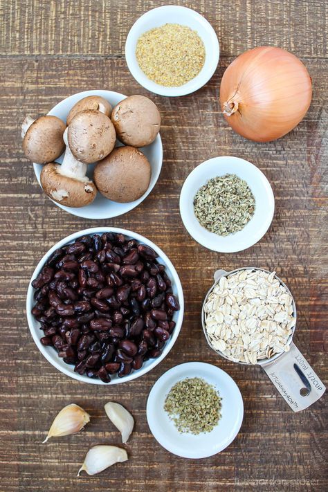 Black Bean Mushroom Burger (Easy, Vegan) - The Garden Grazer Black Bean And Mushroom Burger, Black Bean Burger Recipe Easy, Healthy Black Bean Burger, Black Bean Mushroom Burger, Mushroom Burger Vegan, Vegan Mushroom Burger, Mushroom Burger Recipe, Garden Grazer, Black Bean Patties