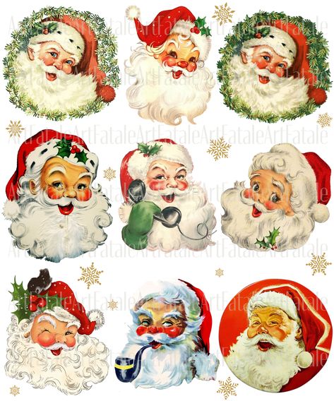 Separate Vintage Red Santa, Santa Claus Christmas for Junk Journal, Scrapbook, Decoupage, Digital Retro Instant Download Printable Clipart Christmas Tattoos, Images Noêl Vintages, Vintage Pink Christmas, Pretty Journals, Vintage Christmas Images, Santa Face, Journal Scrapbook, Santa Claus Christmas, Vintage Santa