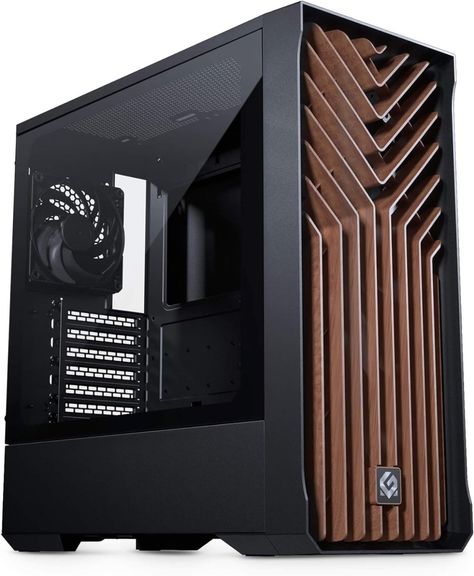 As a PC nerd, I've actually always wanted a wooden PC case- years ago I set out to build one and very quickly discovered that you can't just pick up woodworking in a single afternoon- that said, I love the look of this computer case, if I were to build another PC in the next couple years, I'd probably opt for one of these. Wood Pc Case, Wooden Pc Case, Wood Computer Case, Black Fans, Computer Desk Setup, Starship Concept, Computer Cases, Business Colors, Pc Builds