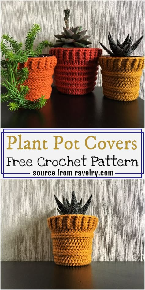 Plant Pot Covers Crochet Pattern Crochet Pot For Plants, Crochet Water Trays For Plants, Crocheted Flower Pot Free Pattern, Crocheted Flower Pots, Crochet Flower Pot Holders Free Pattern, Crochet For Gardeners, Pot Crochet Pattern Free, Crochet Pot Plant Cover, Crochet Plant Cover Free Pattern