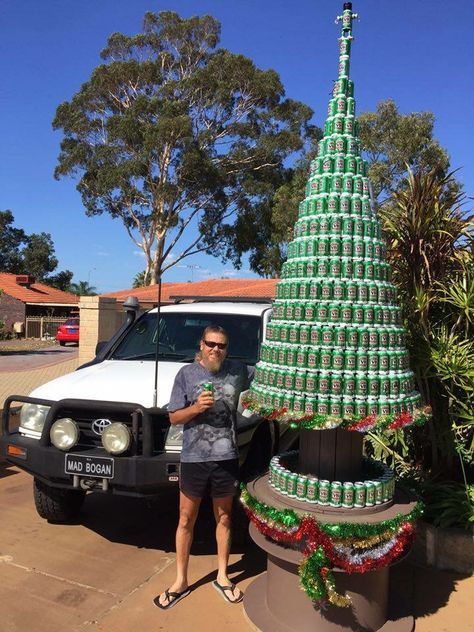 Australian Christmas tree #tree Beer Can Christmas Tree, Work Christmas Decor, Work Christmas Decorations, Australian Christmas Tree, Traditional Christmas Party, Guy Posing, Bush Christmas, Aussie Memes, Australian Memes