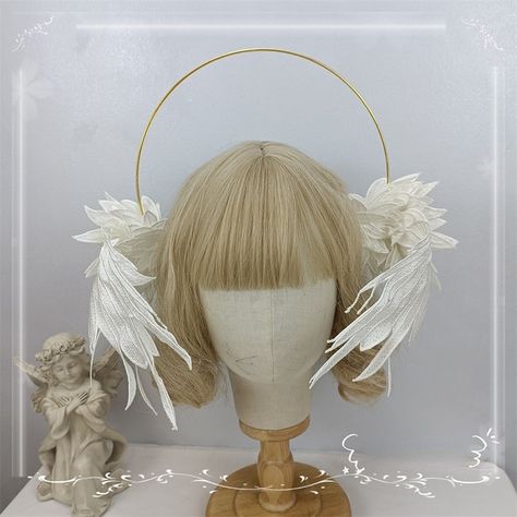 Halos Crowns Goddess Headband Angel Tiaras and Crowns for Women Bridal Wedding Gothic Headpiece White/Black Wing Cosplay - AliExpress Snow Goddess Dress, Clipped Bird Wings, Fake Wings Costume, Back Of Angel Wings, Cute Angel Dress, Angel Core Accessories, Angel Head Accessories, Angel Wings Headpiece, Angel Head Piece