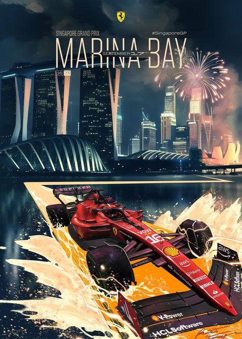 Auto Racing Posters, Singapore Gp, Grand Prix Posters, Work In Japan, Singapore Grand Prix, Ferrari Poster, F1 Poster, Cocoppa Wallpaper, Racing Posters