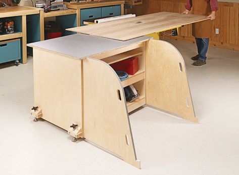 Outfeed Table, Woodsmith Plans, Hobby Desk, Drill Press Table, Assembly Table, Tool Cabinet, Plywood Sheets, Woodworking Project, Woodworking Videos