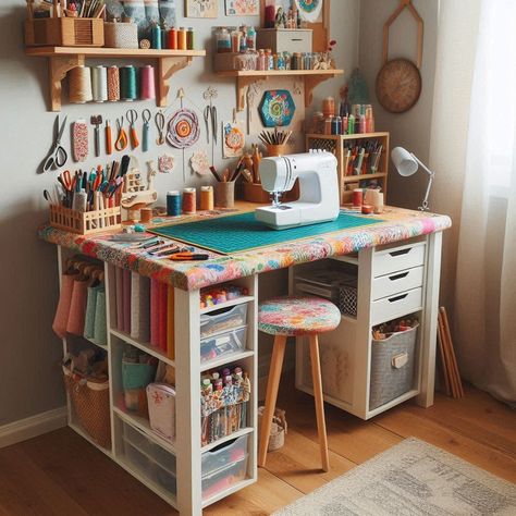 15 Small Craft Room Ideas for Creative Spaces Craft Sewing Room Ideas Work Spaces, Crafty Room Ideas, Small Craft Office Ideas, Craft Room Spare Bedroom Combo, Home Office Craft Room Ideas, Sewing Room Inspiration Small Spaces, Small Space Craft Storage, Craft Station Ideas, Sewing Areas For Small Spaces