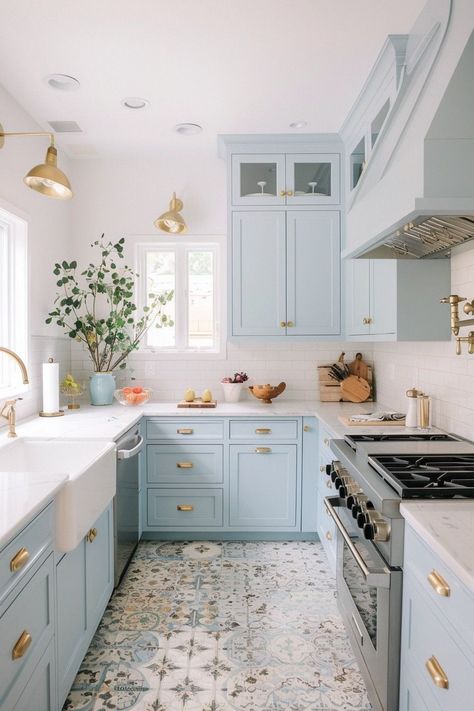 Pastel Color Kitchen Cabinets, Blue Kitchen Cabinet, Cabinet Color Ideas, Kitchen Cabinet Color, Dreamy Kitchens, Blue Cabinet, Light Blue Kitchens, Kitchen Cabinet Color Ideas, Серая Кухня