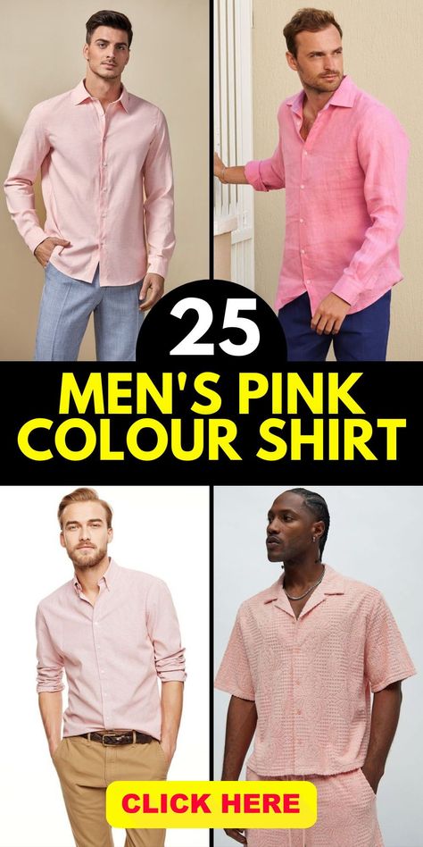 Add a touch of elegance to your wardrobe with a men's pink colour shirt, ideal for various outfits. From a light pink colour shirt for men perfect for summer to a dark pink colour shirts men can wear for formal events, this shirt is a versatile addition. Style it with a grey suit for a classic look or a blue coat for a modern twist. Perfect for casual and formal settings, this shirt enhances your style effortlessly. Pink Shirt Outfit Men Casual, Pink Shirt Outfit Men, Light Pink Shirt Outfit, Black Pants Outfit Men, Checked Shirt Outfit, Pink Check Shirt, Blue Outfit Men, Pink Dress Shirt Men, Pink Shirt Outfit