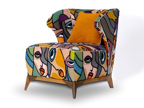 https://www.archiproducts.com/en/products/mantellassi-1926/fabric-easy-chair-with-armrests-agostina-fabric-easy-chair_640280 Funky Armchairs, Patchwork Chair, Christmas Card Envelopes, Armchair Bedroom, Mid Century Modern Lounge Chairs, Dynamic Lines, Burnished Brass, Patchwork Fabric, Modern Lounge