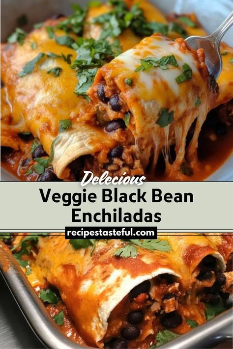 These Veggie Black Bean Enchiladas are a flavorful and hearty dish featuring a blend of sautéed vegetables and black beans wrapped in tortillas and topped with a homemade enchilada sauce and melted cheese. Perfect for a nutritious weeknight dinner or a casual gathering, these enchiladas are both satisfying and customizable. Bean And Cheese Enchiladas, Vegetable Enchiladas, Veggie Enchiladas, Vegan Enchiladas, Black Bean Enchiladas, Black Bean Recipes, Bean Enchiladas, Homemade Enchilada Sauce, Christmas Recipes Easy