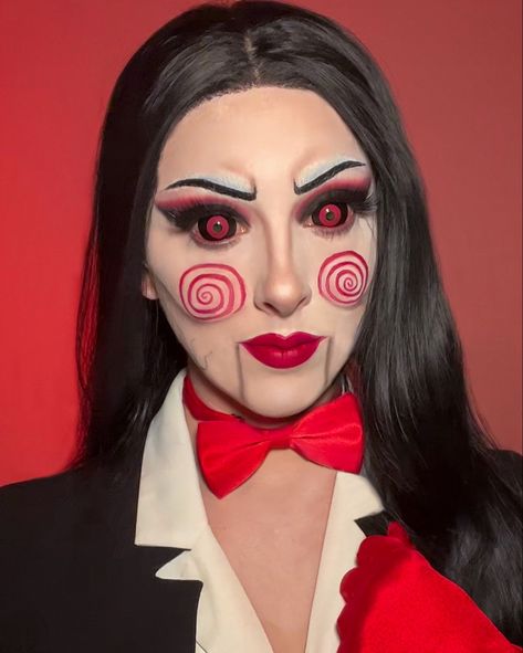 Jigsaw’s puppet billy, from the saw movies! Billy Saw Makeup, Billy The Puppet Makeup, Saw Billy Puppet, Billy Jigsaw, Jigsaw Puppet, Jigsaw Horror, Saw Puppet, Saw Makeup, Jigsaw Makeup