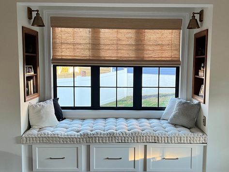 Attic Bedroom Ideas Aesthetic, Attic Reading Nook, Reading Nook Window, Reading Nook Cushion, Window Bench Seat, Window Seat Cushion, Attic Makeover, Window Seat Design, Bay Window Seat