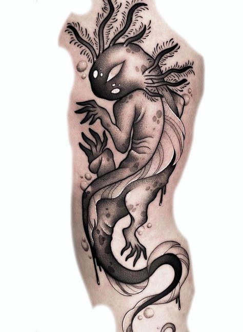 Axolotl Tattoo Ideas, Axolotl Tattoo Design, Medusa Tattoo Animal, Axolotl Tattoo, Axolotl Art, Arte Hippy, Indie Tattoo, Pikachu Tattoo, Full Tattoo