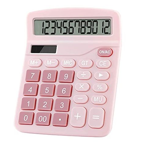 Podokas Office Calculators Desktop, 12-Digit Dual Power Cute Calculator with Large LCD Display Big Button for Office Home and School (Pink) Cute Calculator, Pink Sticky Notes, Financial Calculator, Power Design, Stick Notes, Pink Office, Scientific Calculator, Dream School, Cute School Supplies