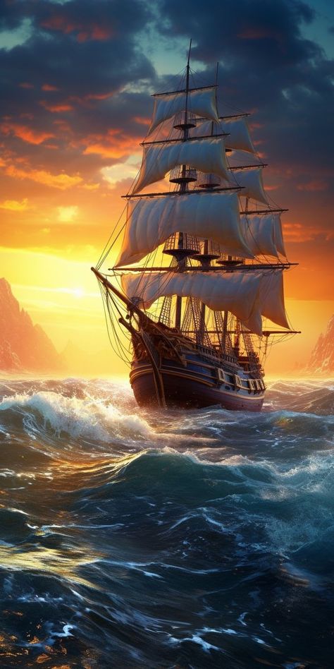 Wallpapers iPhone Pirate Ship Art, Luxury Sailing Yachts, Navi A Vela, Pirate Ships, Yacht Builders, Old Sailing Ships, Sailing Trips, Sailing Vessel, Sailing Adventures